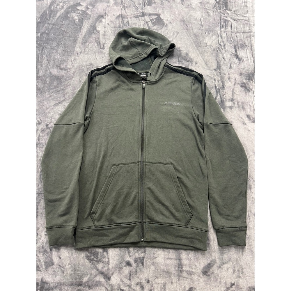 Adidas Climalite Full Zip‎ Hoodie Mens Medium Olive Green 3-Stripe Sweatshirt